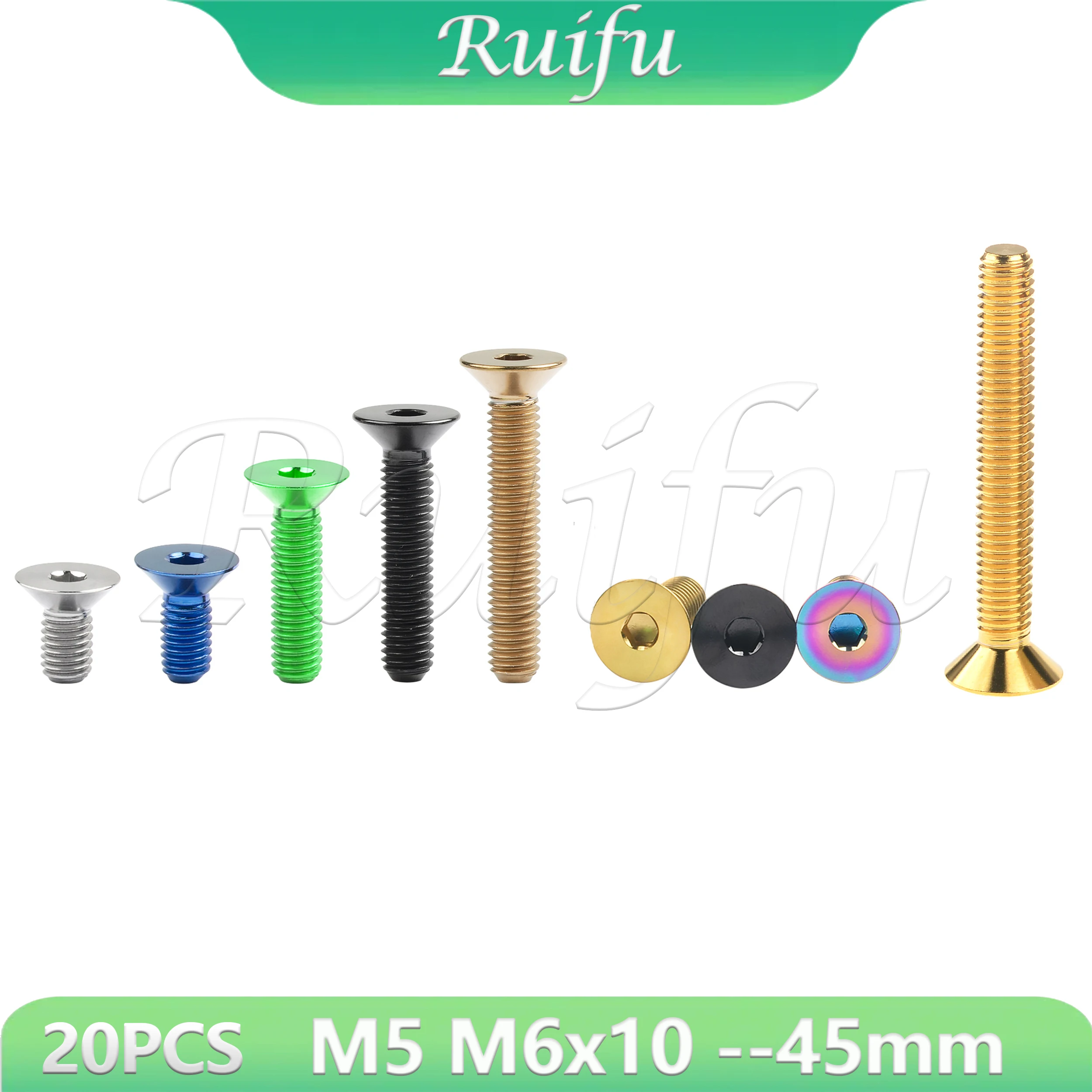 

Титановый болт Ruifu, 20 шт. M5/M6x10 12, 15, 20, 25, 30, 35, 40, 45 мм, винты с шестигранной головкой и плоской потайной головкой