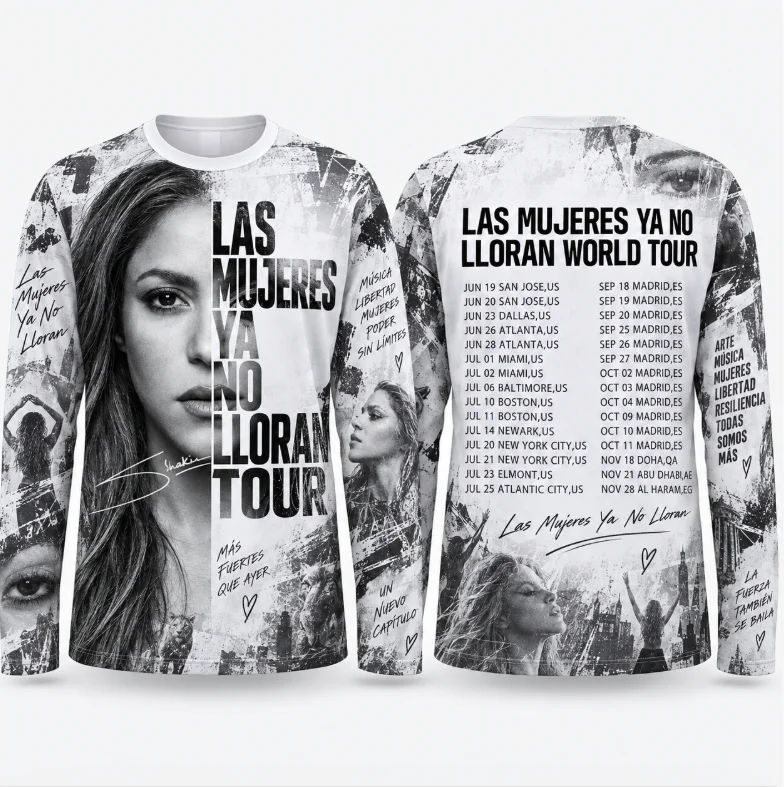 LAS MUJERES YA NO LLORAN TOUR Unisex Shakira Fan Souvenir World Tour Long Sleeve Top,Casual Concert Merch Tops for Men Women