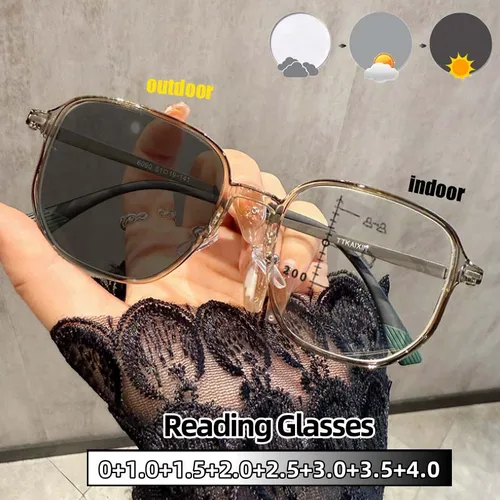 Gafas de lectura multifocales fotocromáticas de negocios elegantes para mujer, gafas con bloqueo de luz azul, gafas simples y de moda para hombre