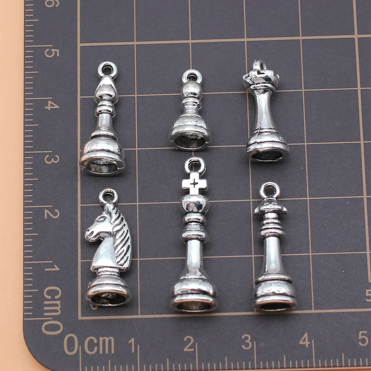 6pcs Antique Silver Color International Chess Charms Collection For DIY Jewelry Making, 6 Styles, 1 of Each