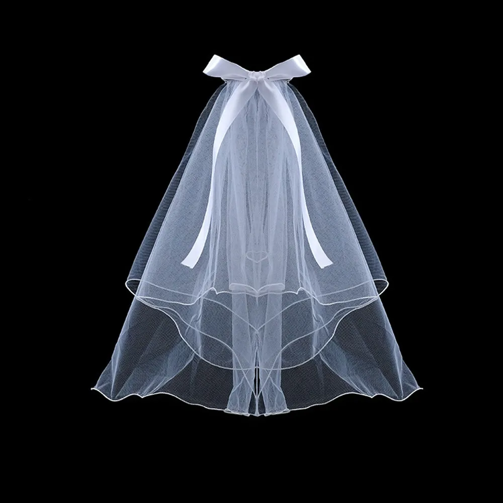 DREAM White Ivory Short Two Layers Simple Wedding Veils With Comb Ribbon Edge Tulle Bridal Veil Wedding Accessories