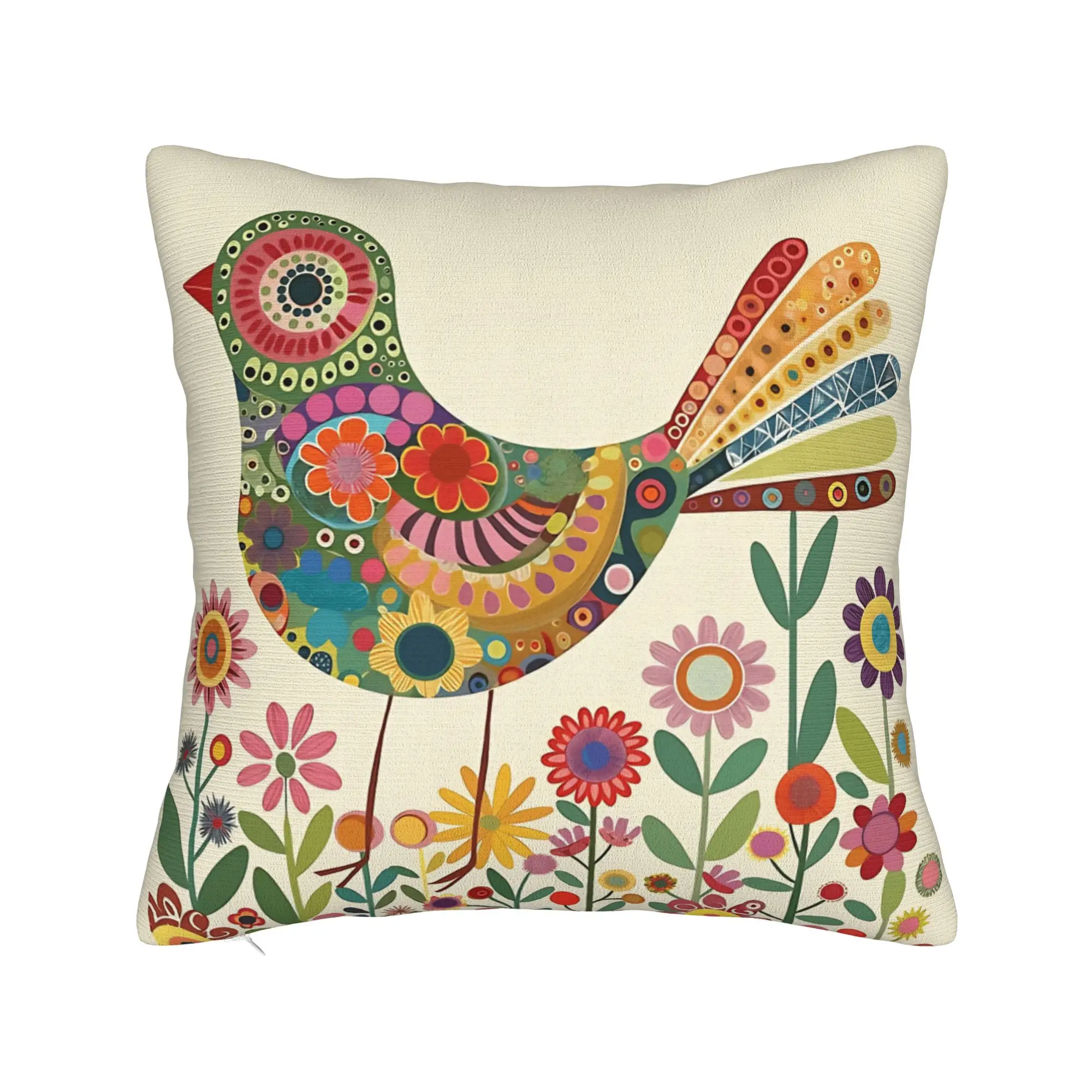 Colorful Bird Floral Pillow Cover  Kawaii Pillow Case For Office Car Home Decor Comfy Pillowcases Gift Idea