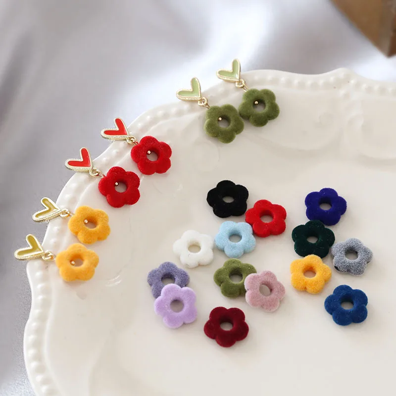 10pcs Autumn And Winter Vintage Hollow Out Flower Perforated Five-petal Velvet Diy Handmade Jewelry Earrings Female Pendant