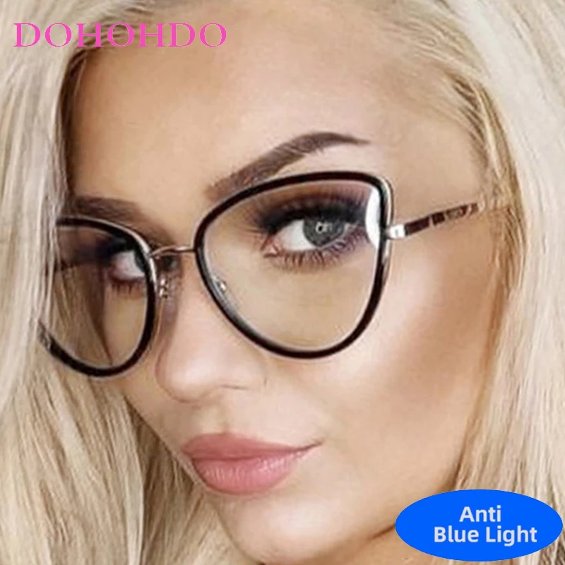

Retro Metal Cat Eye Eyeglasses Women Luxury Brand Designer Computer Anti Blue Light Glasses Unisex Fashion Vintage Eyeglasses