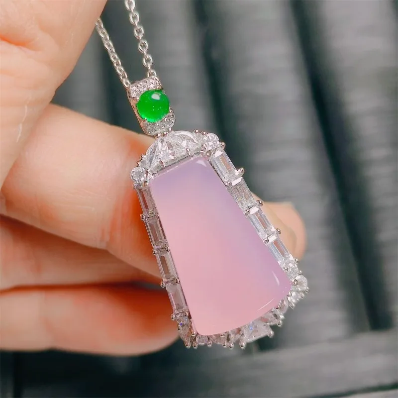 Natural ice type jade pulp no trouble pendant inlaid necklace pendant gift Party travel attire fashionable temperament 3
