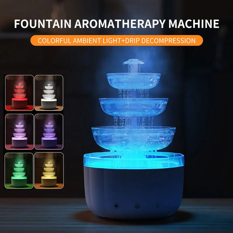 2025 Creative Fountain Humidifier 7-Color Device Atmosphere Light Raindrop Oil Diffuser Aromatherapy Machine Air Humidifier