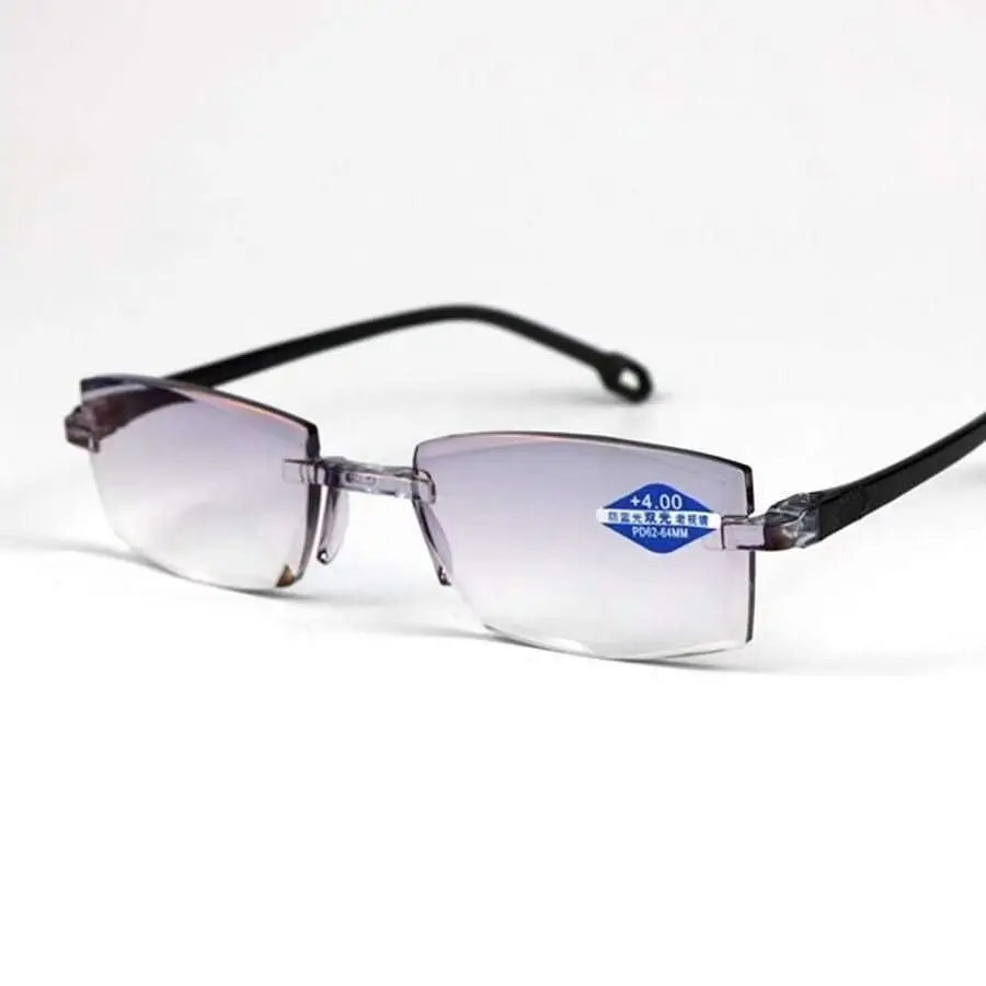 2 Pair New Men Women Rimless Reading Glasses Anti Blue Light Bifocal Far Near Magnification Eyewear Presbyopic Glasses +150 +200