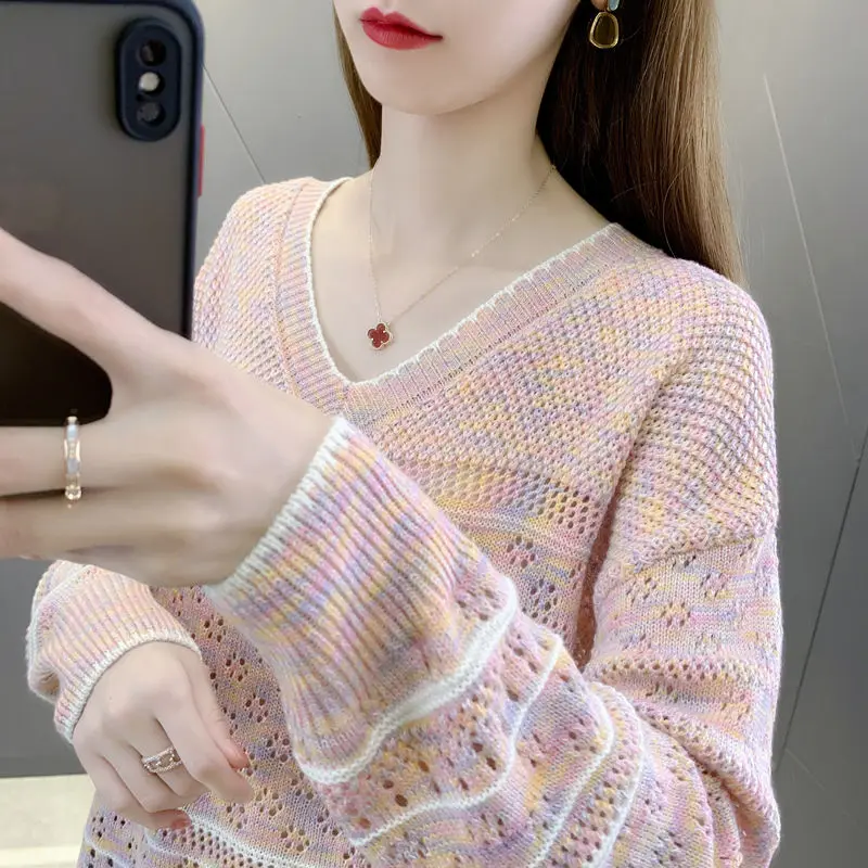 2023 Early Spring New Hollow Out Small Fresh Sweater Women's Temperament Top Spring Knitted Bottom Shirt Thin Style