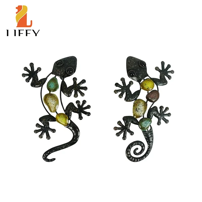 

2pcs Small Metal Gecko Wall Artwork for Home and Garden Decoration Outdoor Statues Accessories Sculptures Animal Brother