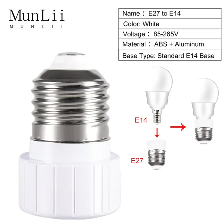 MunLii E27 to E14 Lamp Bulb Socket base Holder Converter 86~265V Light Adapter Conversion Fireproof home room Lighting Tools