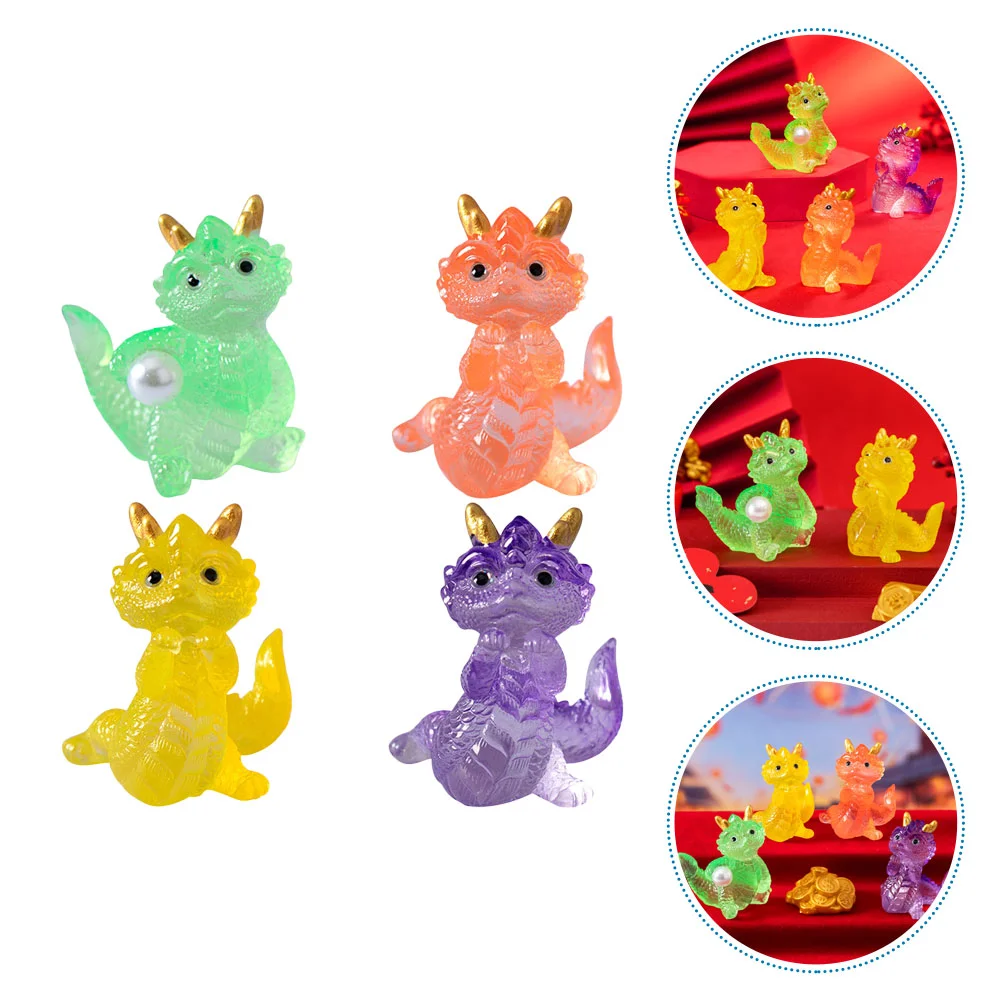 

4 Pcs Dragon Figurine Ornaments Mini Decor Miniature Model Adornments Decorate Decorative