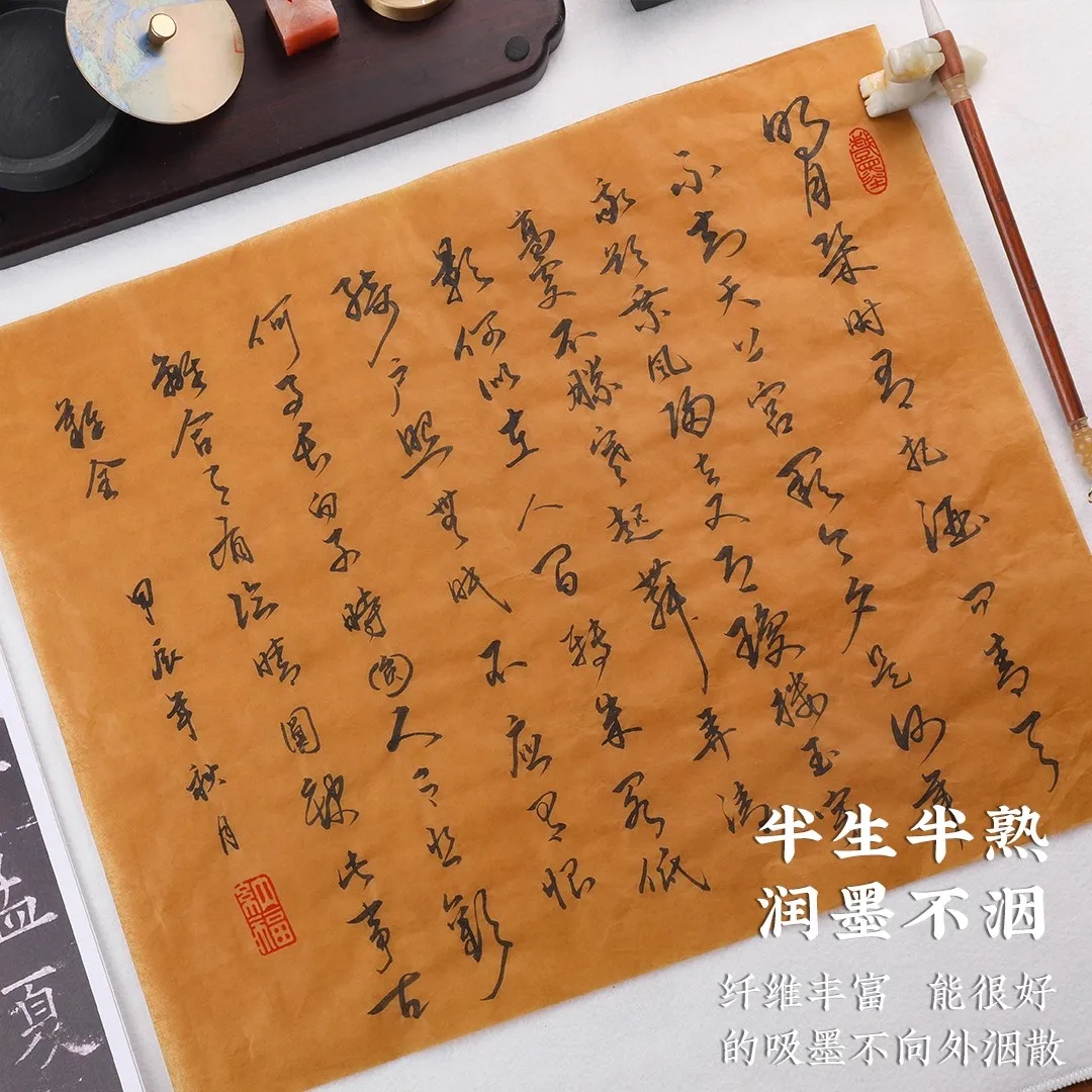 50 Sheets Handmade Cicada-Wing Xuan Paper - Semi-Ripe Rice Paper for Chinese Calligraphy (Xingshu/Xiaokai)