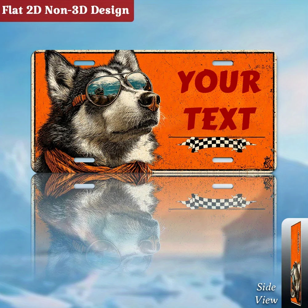 2D Flat, 1pc, Customizable, Cool Husky  Fashion Glasses Dog Decorative License Plate, Only for Decoration, Funny Pet Lover Wall