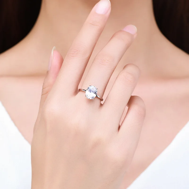 Apexelle Brand Classic Jewelry 925 Sterling Silver Rings Inlaid Oval Transparent Zircon Ring For Women Luxury Jewelry