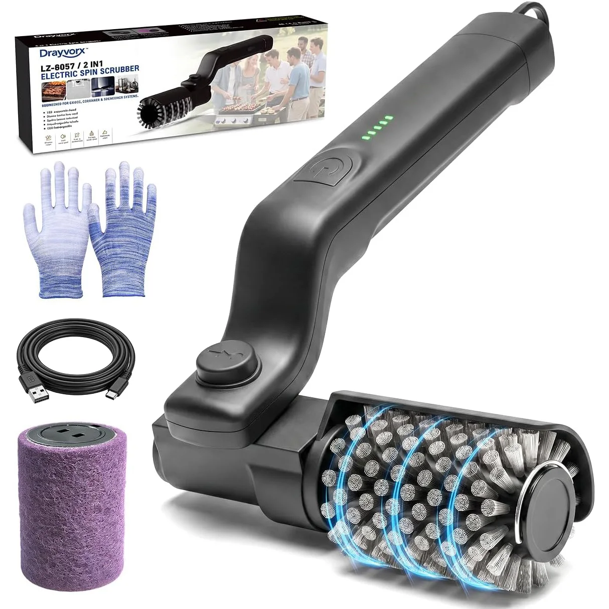 Electric Grill Brush Rechargeable Cordless BBQ Scrubber Barbecue Grates Cleaning Brush for Iron Gas Charcoal Grills