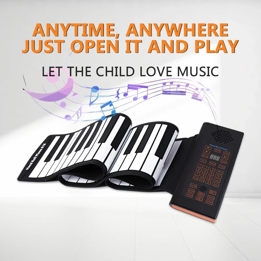 

61-клавишная складная клавиатура для фортепиано, силиконовая свернутая портативная электронная рулонная музыкальная инструмент, дорожный встроенный динамик