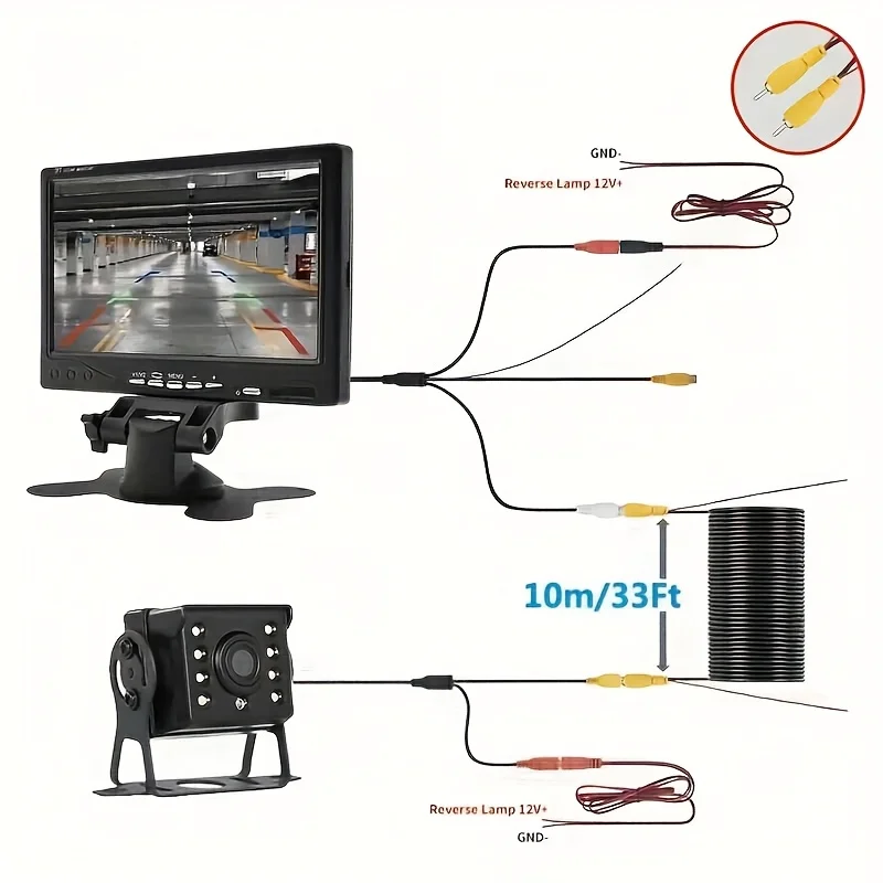 7" Monitor Heavy Duty Wired CCD 8LED Rear View Camera RCA 10M Cable Reversing Backup Camera for Motorhome Caravan Bus RV view 3