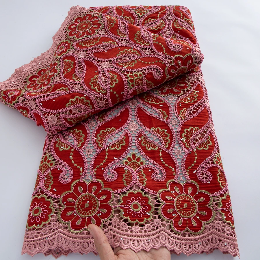 

2026 High Quality African Nigerian Embroidery Lace Fabric French Cotton Lace Fabric Wedding Party Dress Water Soluble 5Yards
