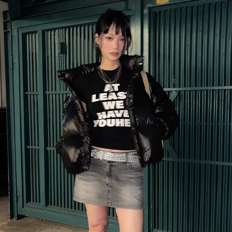 Karrram Grunge Letter Print Crop Top Korean Fashion Y2k Aesthetic Tshirt Kpop Harajuku Short Sleeve Tee Shirt Vintage Streetwear