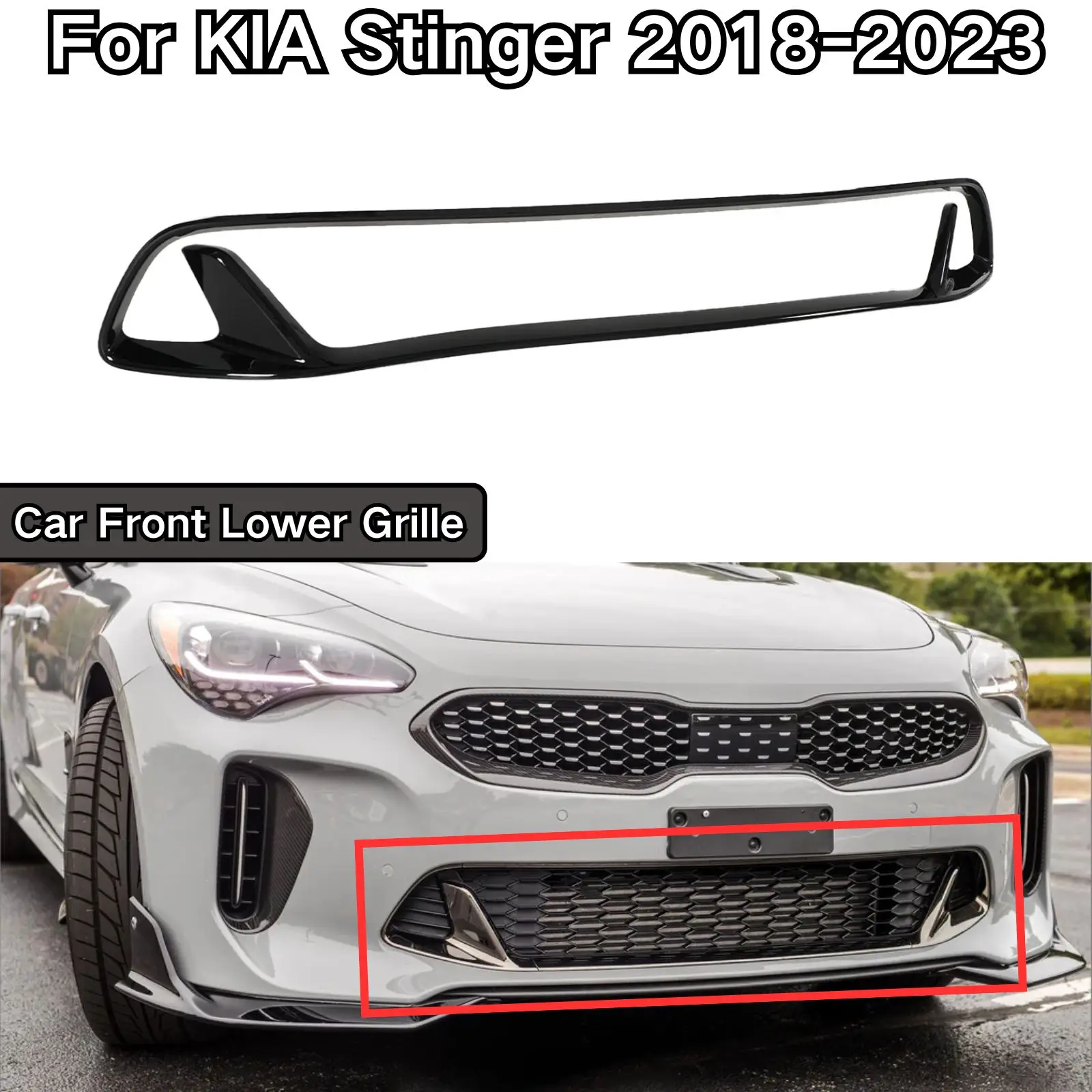 

For KIA Stinger 2018-2023 Car Front Lower Grille Decorative Car Accessories Glossy Black Carbon Fiber Painted ABS Plastic Body