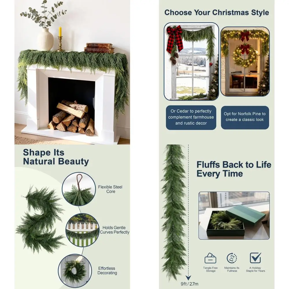 

Extra Long Artificial Cedar Garland, 18FT Real Touch, Luxurious Soft Greenery for Grand Mantel Stair Decor