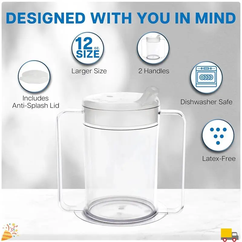 12Oz Independence Sip Cups-Adult Sippy Cup met handvatten voor volwassenen met beperkte mobiliteit Handicap Cups 3-pack