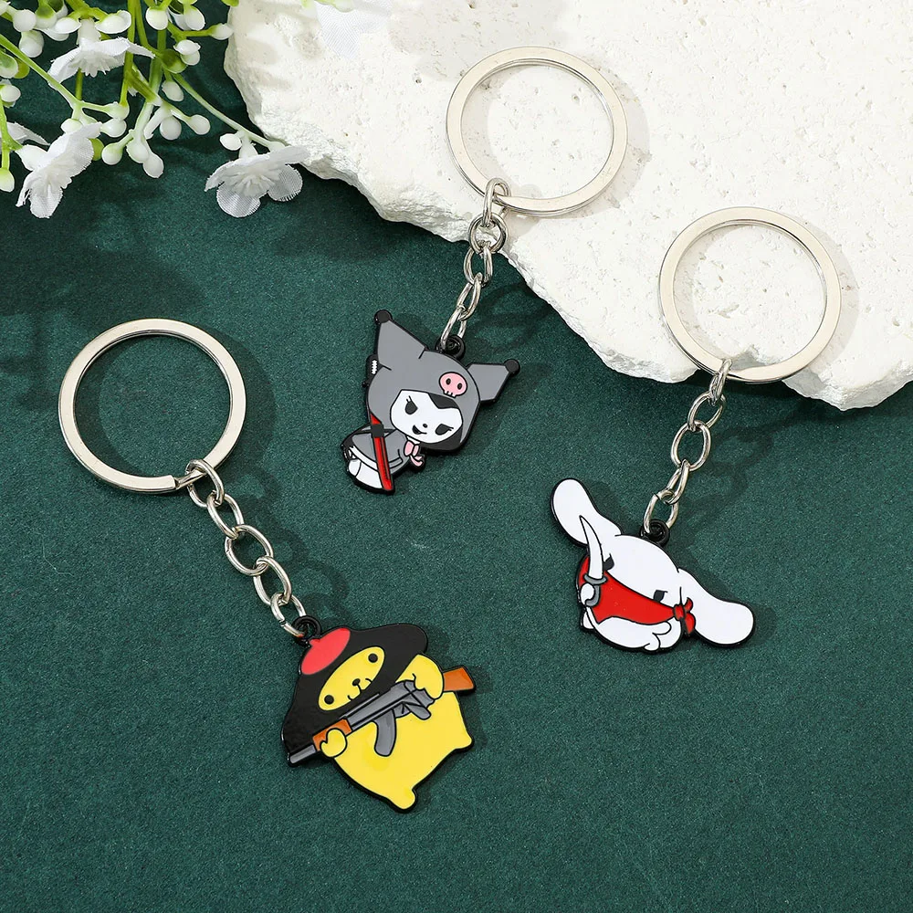 Sanrio Pom Pom Purin Keychain Kuromi Cinnamorol Cute Backpack Pendant Cute Keychain Funny Accessory  Anime Key Chains