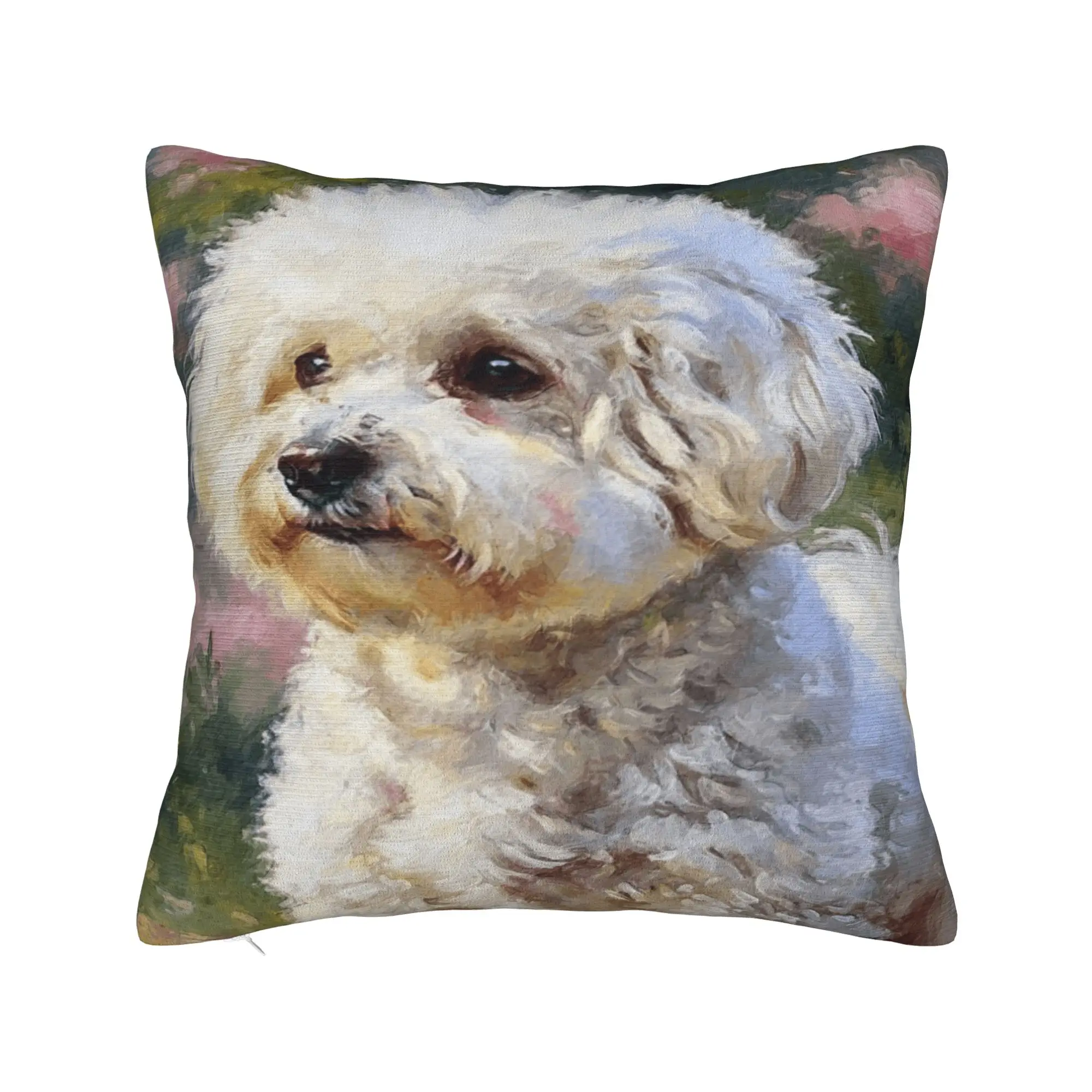 Cute Bichon Frise Pillowcases  Retro Trendy Pillow Case For Living Room Bed Chair Comfy Pillow Cover