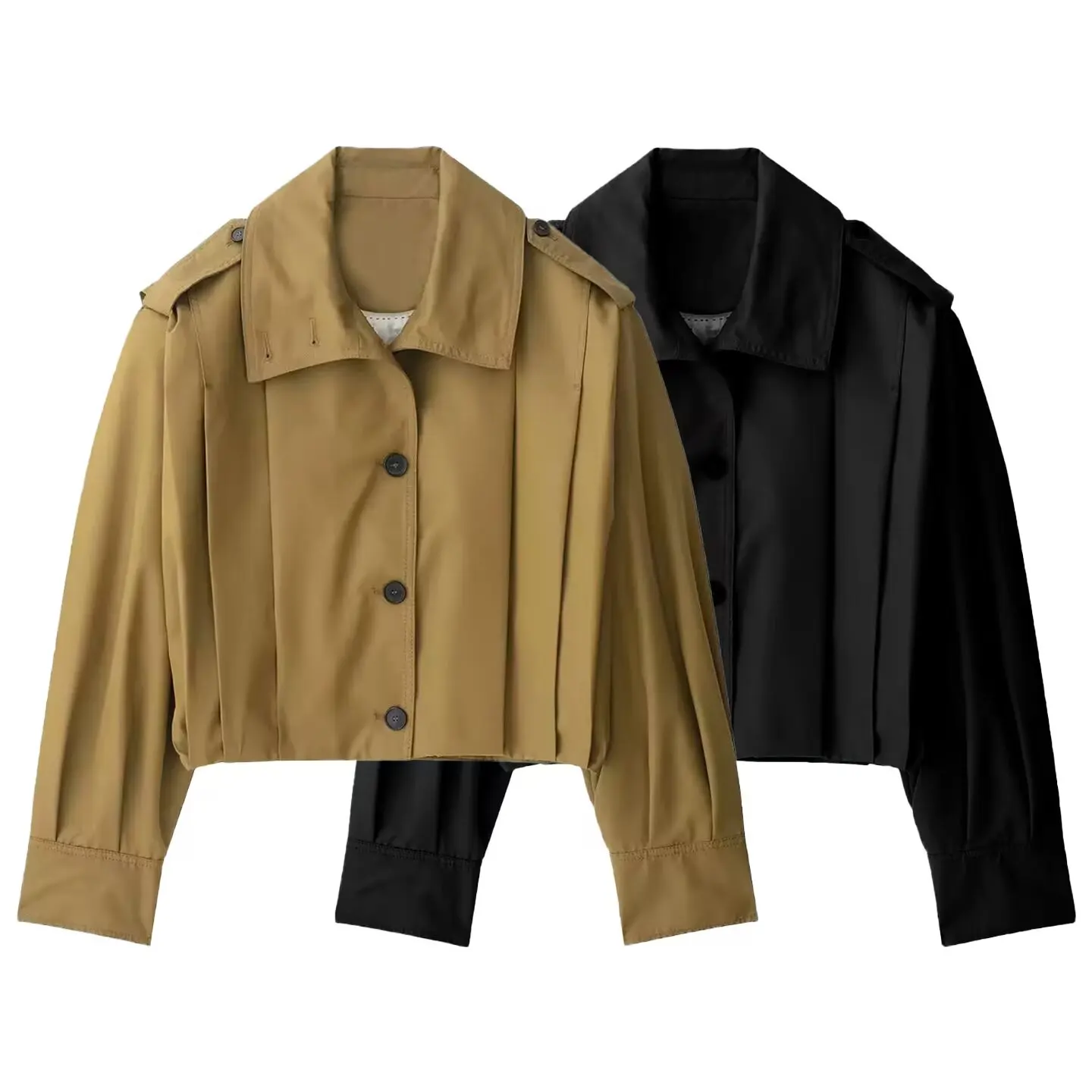 

PB&ZA2025 new summer women's clothing temperament simple fashion leisure lapel long-sleeved pleated short jacket