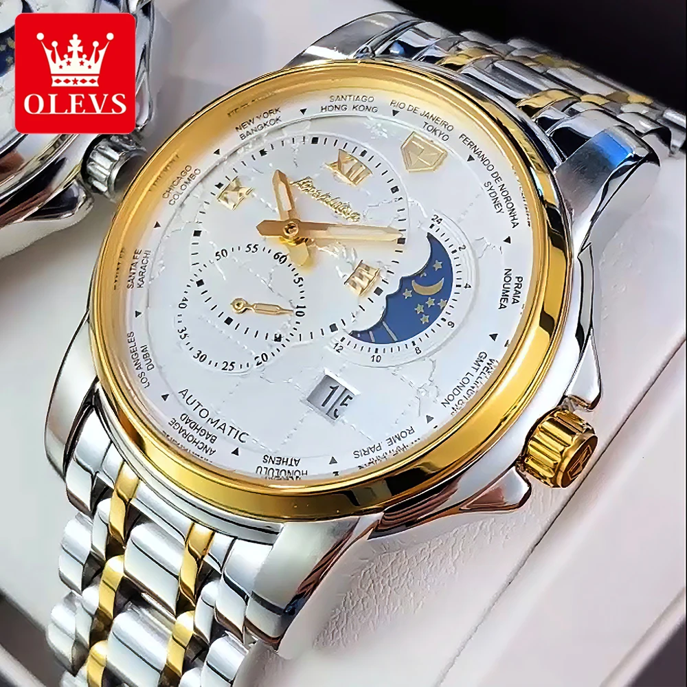 

JSDUN Men's Watches Top Brand Luxury Business Stainless Steel Original Automatic Mechanical Wristwatch for Man Moon Phase Date