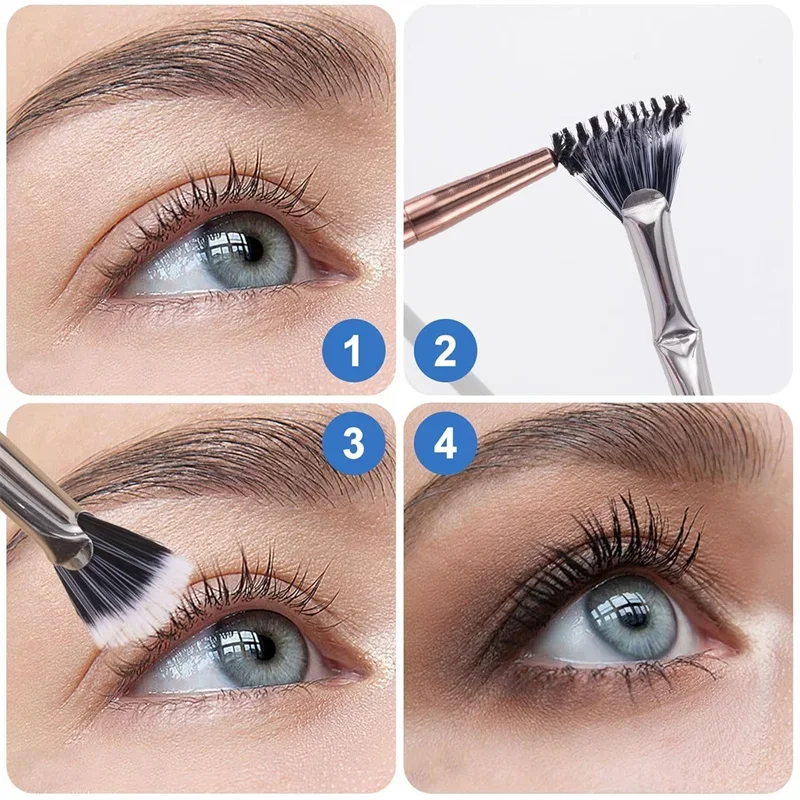 Brosse à cils coudée en forme d'éventail, cils festonnés à angle pliable, mascara, brosse à cils en forme d'éventail coudée sans grappe, 3 pièces, 5 pièces