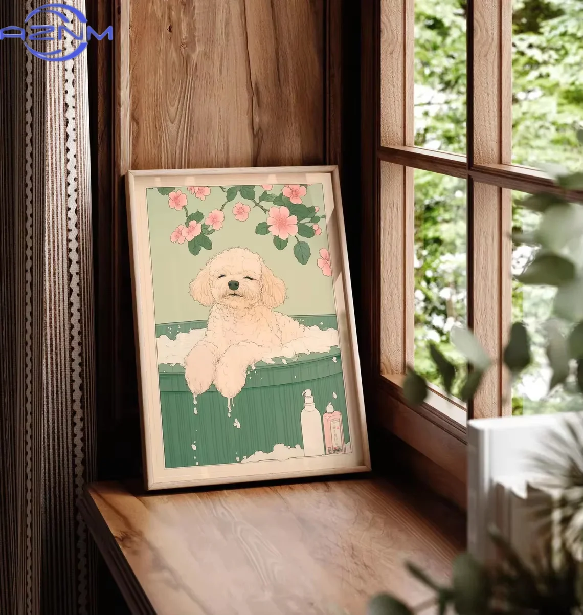 AZNM 1pc Toy Poodle for Bathtub Canvas Wall Painting Print Poster Corgi Decorative Painting Mural Modern Bathroom Room Decor Unf