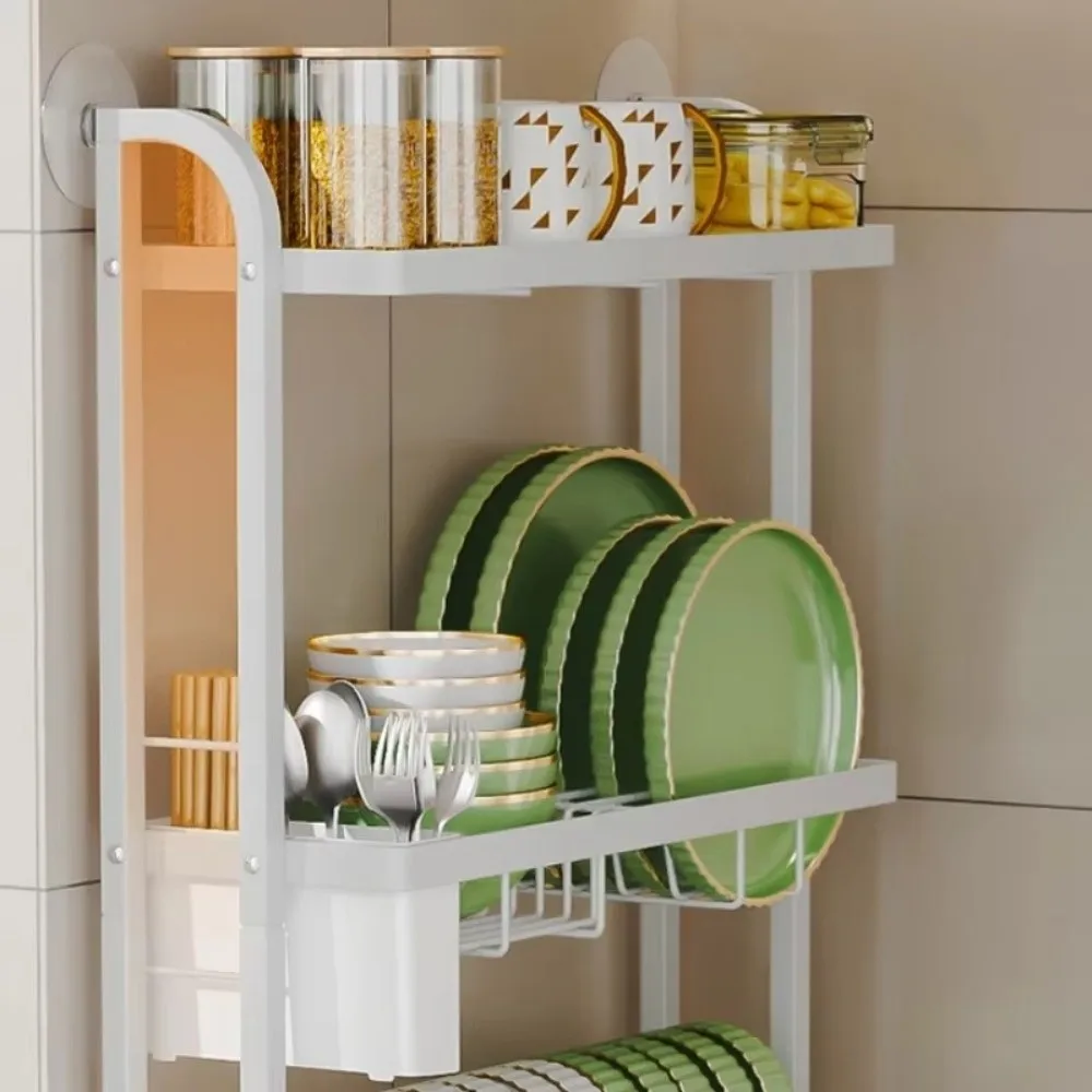 

New Three Tier Dish Drainer with Drain Tray Space Saving Kitchen Rack Punch-free Household Dinnerware Storage Rack
