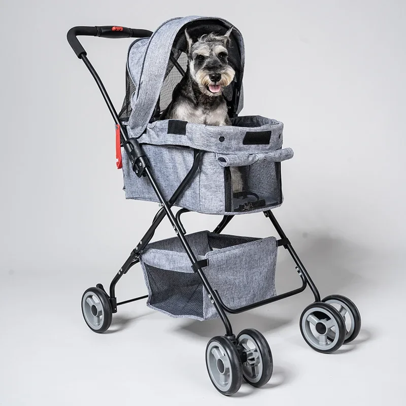 Detachable Lightweight Pet Stroller Foldable Multi-pet Double-decker Trolley Pet Cart with Basket Ventilated and Breathable