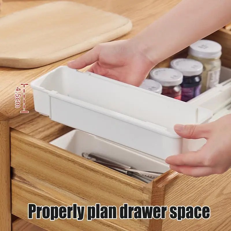 Silverware Drawer Organizer Expandable Utensil Tray for Kitchen Adjustable Flatware and Cutlery Holder White Cutlery Organiser