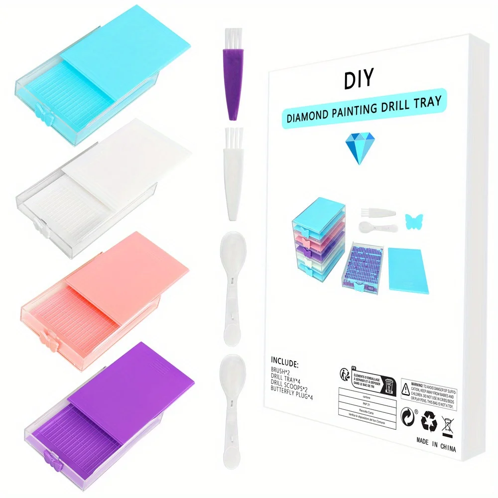 4 Stück/Set Diamant-Malerei-Tabletts – multifunktionale Kunststoff-Perlen-Organizer, Bastelaufbewahrung, DIY-Kunstwerkzeuge, handgefertigte Bastelbedarf