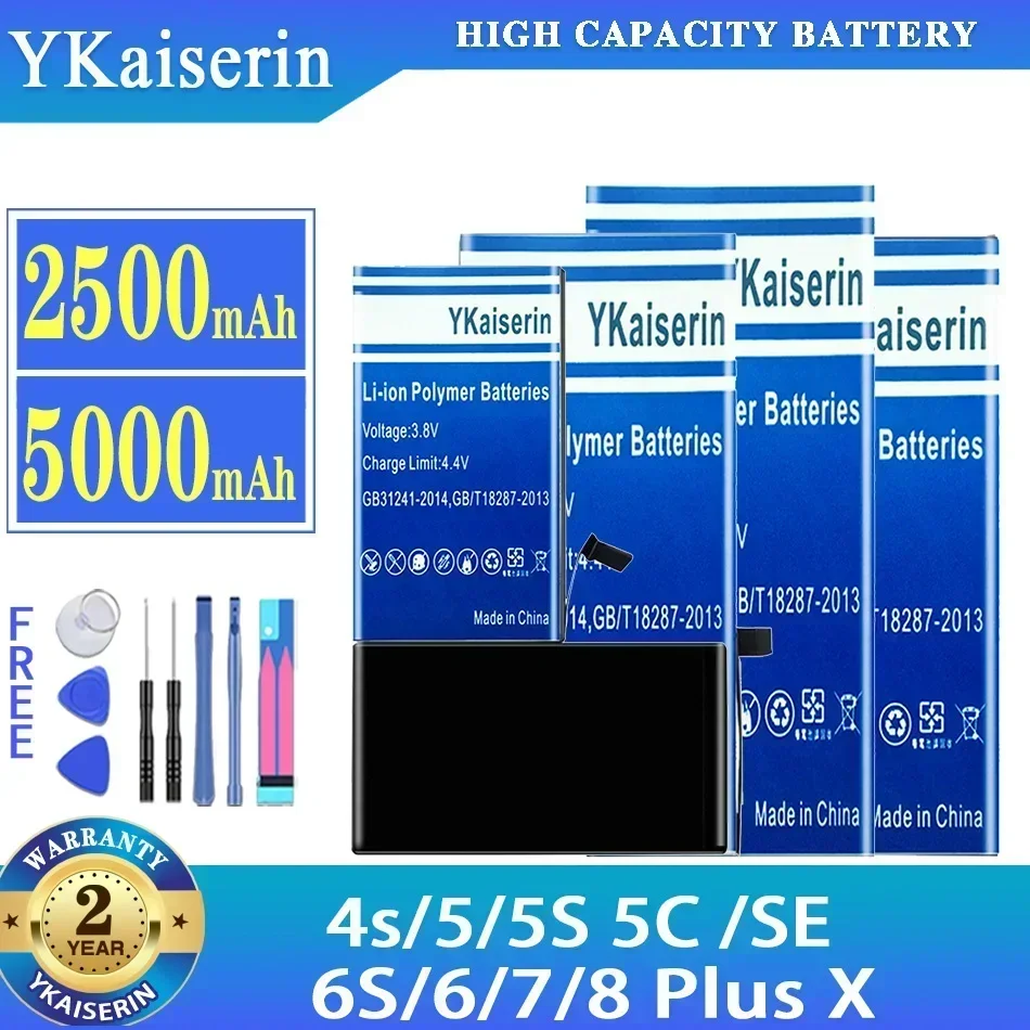 

Аккумулятор YKaiserin для мобильного телефона IPhone 4s 6S 6 7 8 6s/6/7/8 Plus X, замена аккумуляторов Apple 5 5S 5C Se + трек-код