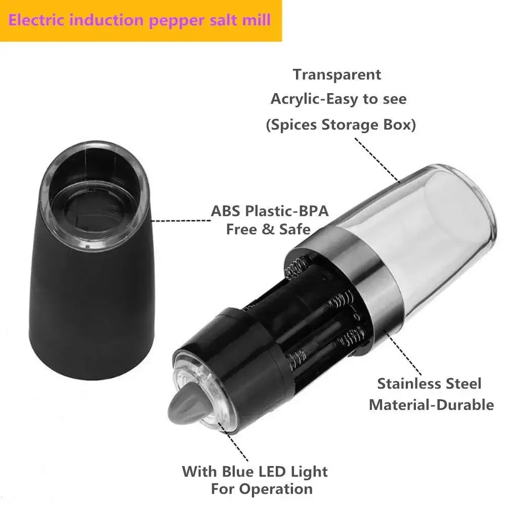 Automatic Electric Gravity Induction Stainless Steel Pepper Grinder Salt and pepper Mill Food Particles Grinder for Home Kitchen