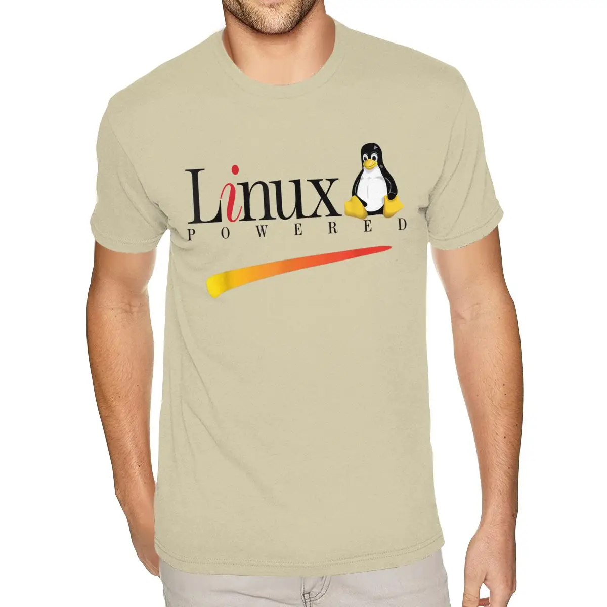 

Top Linux Os Powered By Linux Tux Penguin Tshirt Short Sleeve Cotton For Men's 3XL Natural Tshirt