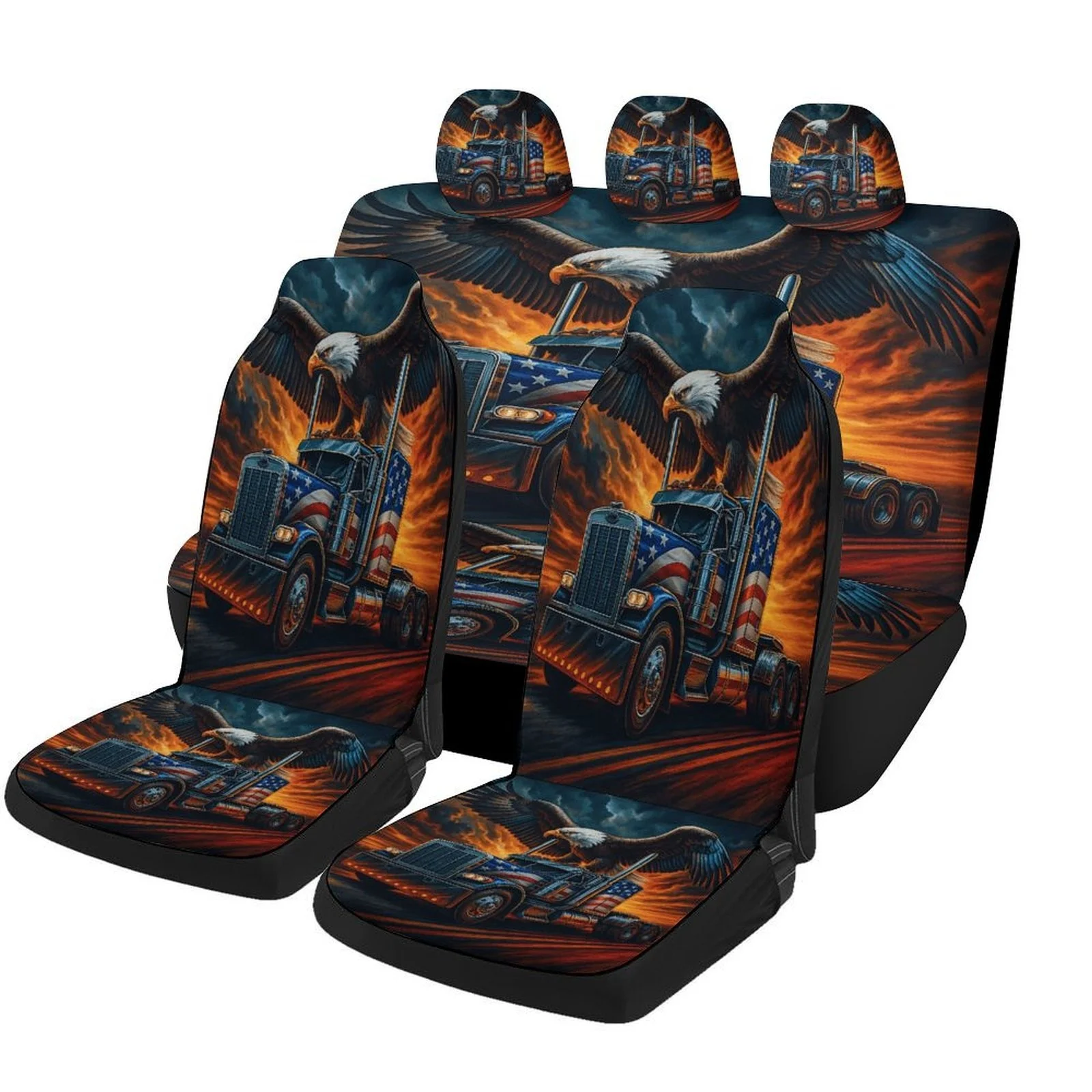 Eagle Truck Freedom Themed Car Seat Covers Set For Most Cars, Decorative Fashionable High-quality Car Seat Protector Covers Full