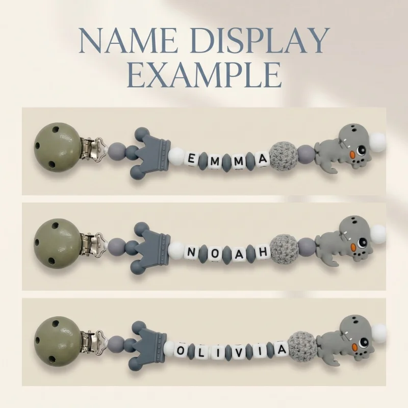 2026 Personalized Pacifier Clip Custom Name Silicone Beads Baby Teether Chain Holder Crown Soother Clips BPA Free Shower Gift image 6