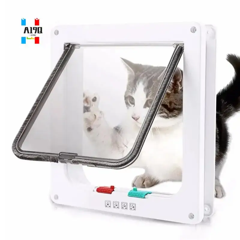 

A19Q-Dog Cat Flap Door With 4 Way Security Lock Flap Door For Dog Cats Kitten ABS Plastic Small Pet Gate Door Cat Dogs