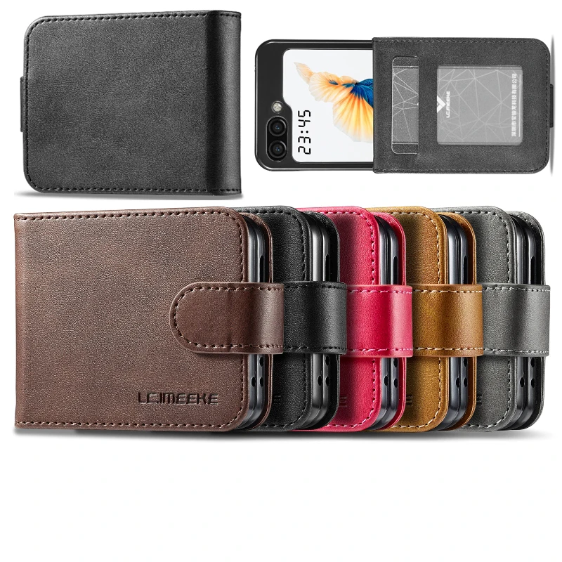 

Side Magnetic Flip Phone Cover For Samsung Galaxy Z Flip6/Z Flip5/Z Flip4/Z Flip3 Leather Built-In Card Slots Protective Case