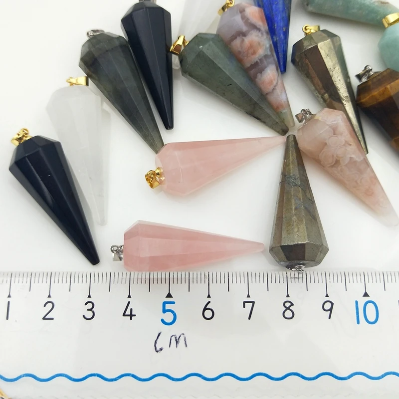 New Gold Silver Hexagon Pointed Natural Stone Pendant Raw Clear Quartz Lapis Lazuli Labradorite Meditation Healing Crystal Chain