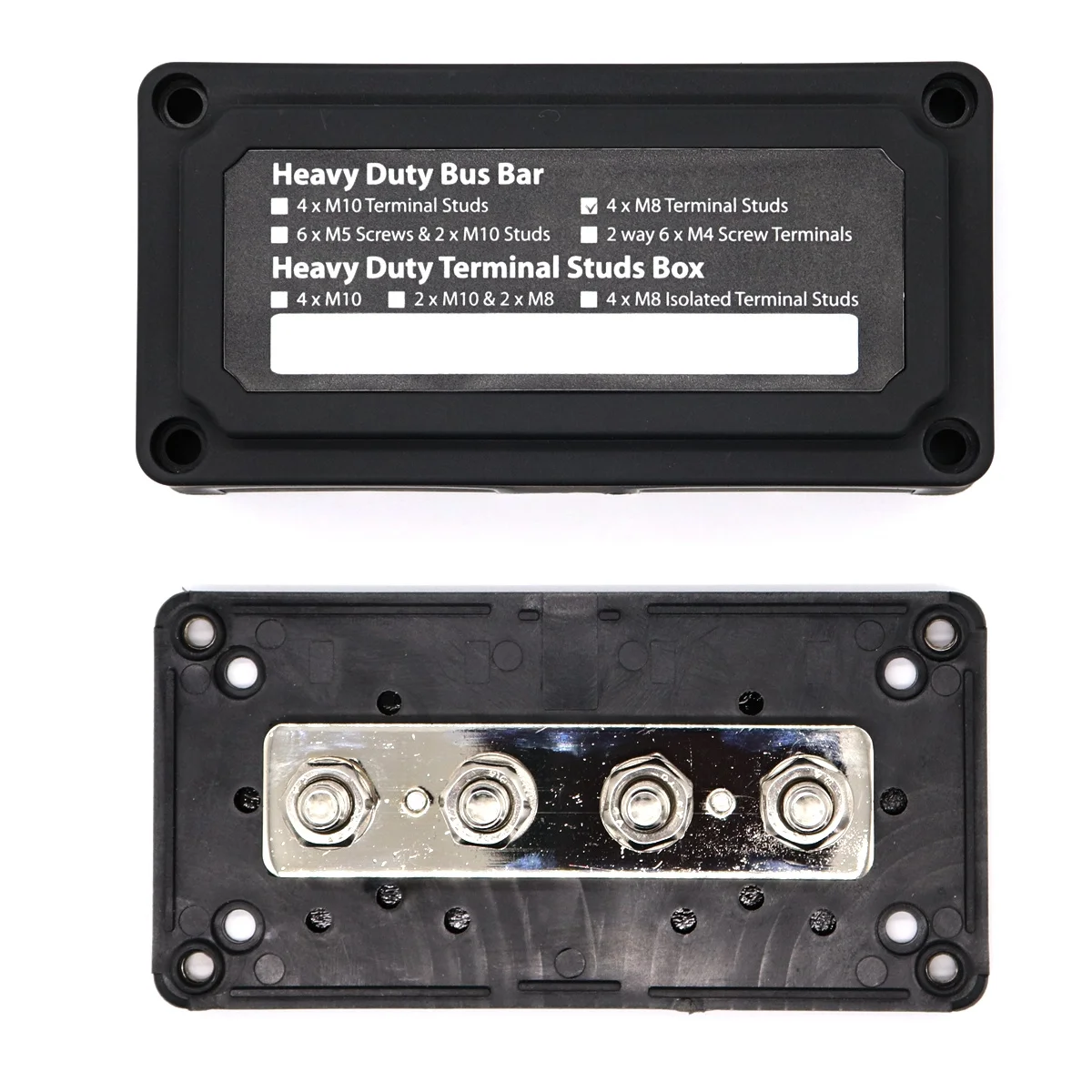 

4 Terminal Studs 300A Heavy Duty Bus Bar Power Distribution Block with M8 for Car Boat Rv Solar Systems Black Bus Bar Box