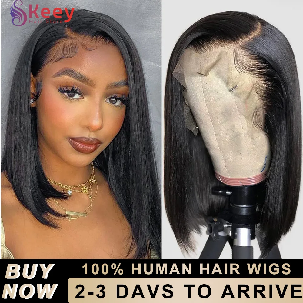 200 الكثافة 13x4 Hd الدانتيل الجبهة قبل قطعها الباروكات 12 بوصة الطبيعي الأسود بوب مستقيم شعر مستعار بشري قصير 100% شعر بشري حقيقي