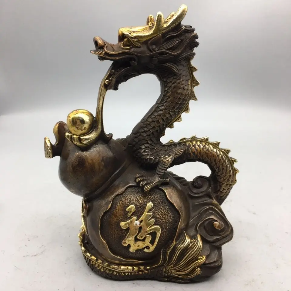 Copper Lucky Gourd Flying Dragon Statue animal Dragon Statue Office Home Decor Gift for Desk Ornament