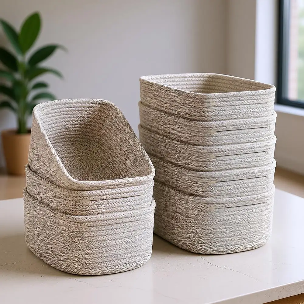 

Набор из 8 корзин для хранения, плетеные корзины из веревки для ванной, шкафа, полок, декоративные кубические коробки для полотенец, детской комнаты, игрушек, пустые корзины