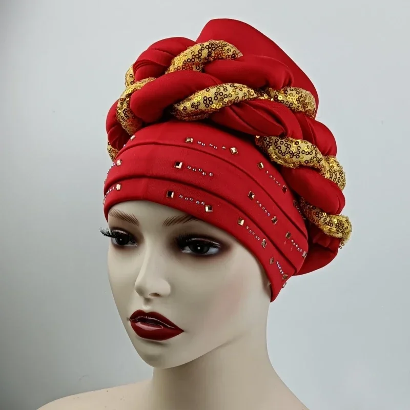 Headscarf Winter Female Turban Caps Cross Ready To Wear Bonnet Arab Head Wraps African Women Braid Turbans Auto Gele Headties