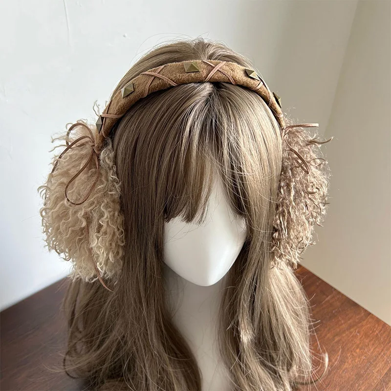 غطاء للأذنين أصلي على الطراز القوطي للدفء سلسلة داكنة فاسق مضاد للبرد ثقافي فرعية قابلة للطي قطيفة Y2k غطاء للأذنين ملحقات الشتاء #5